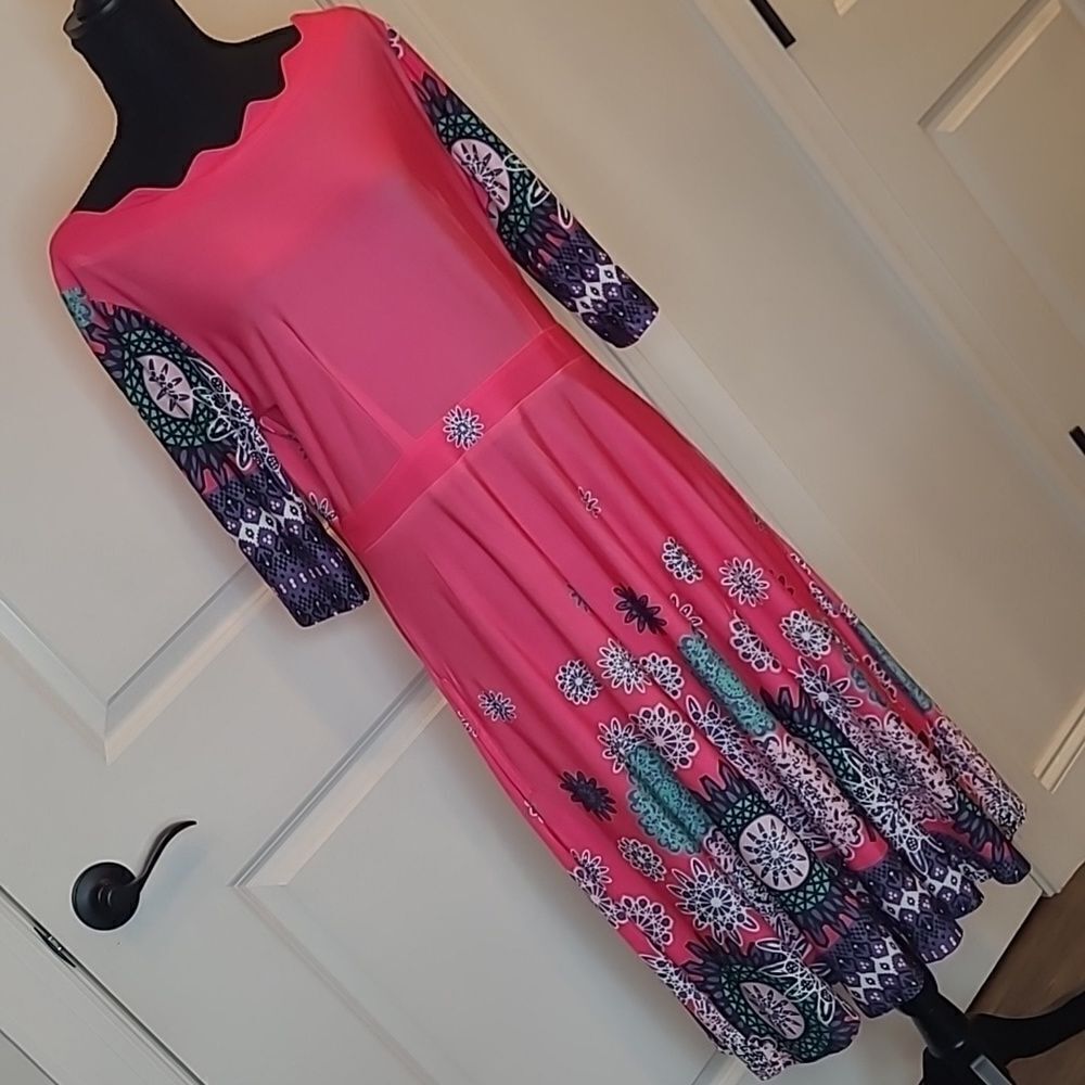 Pink Floral-Print Women's Midi Dress